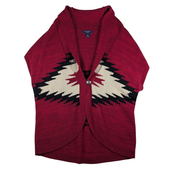 Chaps Denim Southwest Aztec Cardigan Vest Womens Large Sleeveless Knitwear - Picture 1 of 10